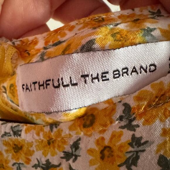 Faithfull The Brand Daphne Floral Mini Dress Yellow Back Zip Short Sleeve Sz M - Picture 6 of 10